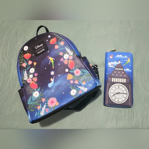 EUC Peter Pan Loungefly Backpack and Wallet - Picture 1 of 9